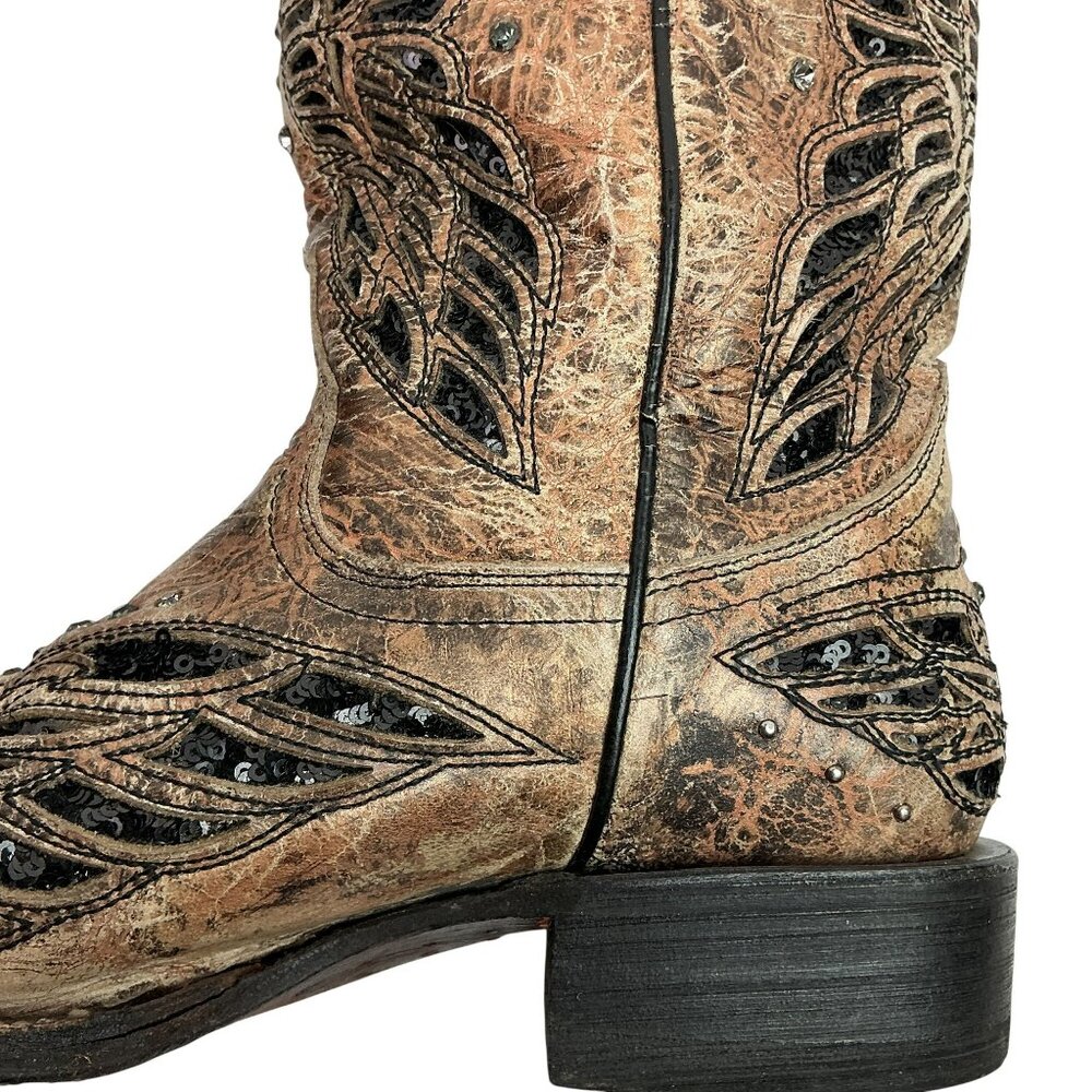 Corral Western Boots Angel Wing Inlay Embellished Leather Cowboy Womens 7.5M - Picture 8 of 16